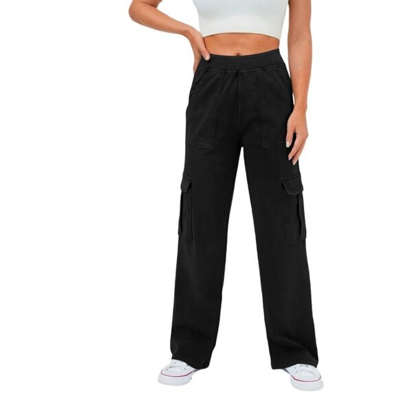 Halara Magic Black Straight Leg Cargo Jeans Pants - Picture 1 of 10